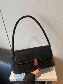 Women's Retro Soft PU Leather High-End One Shoulder Underarm Bag With Shell-Shaped Metal Decor, Fashionable Handbag, Small Square Saddle Bag Design, Suitable For Women's Daily Use, Parties, Gatherings, Travel