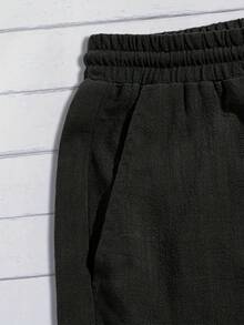 Linen Shorts, Casual, Fashionable, Versatile, Adjustable Waist, Various Colors - Black - View 3