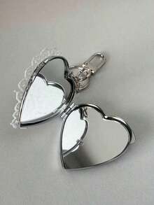 ROMWE Kawaii 1pc Lace Heart Bow Decor Mirror Keychain, Vintage Y2K Cute Versatile Bag Charm Valentines - Hồng - Xem 4