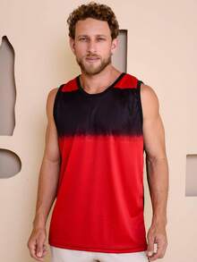 Camiseta-Regata Masculina Sublimada Dgrade Respiravel Para Treino Academia   Simples    Verão    Ajuste Regular    Nenhum    Halloween - Vermelho - Visão 5