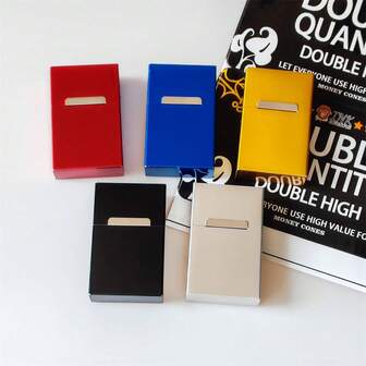 1个新款男士长款香烟盒，铝合金材质，磁吸翻盖，加厚设计，男士便携式香烟盒外壳，可装20支香烟，礼品装