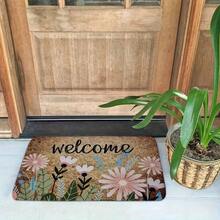 1PC Flannel Floor Spring Daisy Welcome Letter Pattern Decorative Doormat Non-Slip Floor Home Bathroom Indoor Entrance Door Kitchen Living Room Bedroom Front Door Decoration Mats Multiple Styles And Sizes - 黑色 - 查看 8