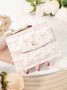 Pink Bow Love Pattern Bag,Elegant Wine Red Leather Card Holder With Flip Closure & Multi-Card Slots – Premium Short Wallet For Credit Card, Bank Card, And Coin Storage, Durable & Scratch-Resistant, Perfect For Travel, Shopping, And Gifting To Girlfriend, Mother, Or Teacher - Pink - View 16