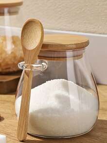 圆形玻璃罐套装（带木勺）- 350ml + 600ml + 1000ml | 高硼硅玻璃，耐热耐寒香料罐，用于香料、茶叶、坚果、糖果、零食、咖啡和食物储存 - 彩色 - 查看 8