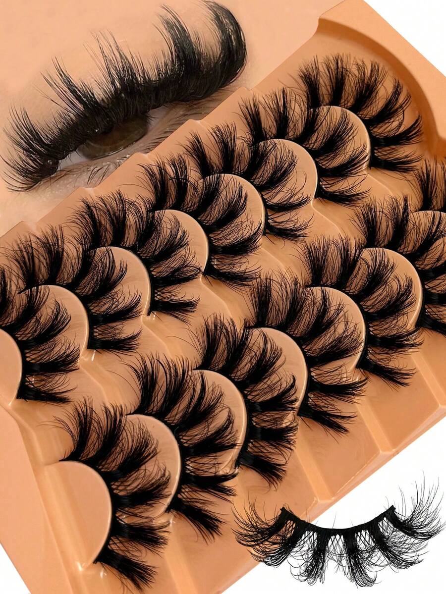 7 Pairs 3D Cartoon Eyelashes, Natural Looking Fluffy & Thick Eyelashes, D Curl Russian Volume Reusable Dramatic False Eyelashes, Suitable For Beginners
