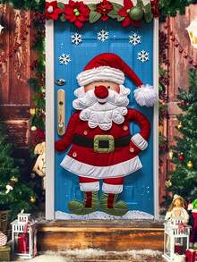 1 Stück Weihnachtsmann-Kranz mit Schneeflocken-Muster, festlicher Polyester-Türhänger im Stil mit Poinsettia und Vampir-Weihnachtsmann-Motiv, langanhaltend und einfach aufzuhängen - perfekt für Weihnachts-Heimdekorationen, eine tolle Wahl für Weihnachtsfeiern, Winterfeiertags-Dekorationen und Vordertür-Dekorationen (90x180 cm).