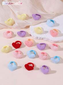 20pcs/Set Girls Colorful Butterfly, Heart, Star Hair Scrunchies & Hair Ties Accessories, Random Color Assortment For Daily Decoration - 20PCS-love - View 5