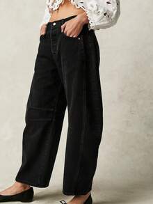 Women's Casual Retro Blue Wide-Leg Jeans, Spring/Summer Black - Black - View 4