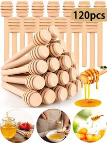 120/60/24/12/6/1pc Wooden Honey Stirring Spoon, Solid Wood Honey Stick, Long Stick Honey Stirrer, Jam Mixer, Milk Coffee Milk Tea Stirring Stick, Stirring Handle, Jar Spoon Practical Wooden Stirring Stick, Kitchen Gadgets - Multicolor - View 7