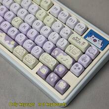 MOA 高度 PBT 机械键盘键帽 - 圆形可爱熊/狗/猫设计，蓝色/粉色/紫色，仅键帽，兼容 MX 开关，6.25U 空格键，耐磨防油，机械键盘 DIY 配件，定制装饰，游戏和办公通用