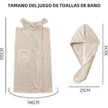 Toallas de Baño,Set de Bata de Baño Mujer Toalla Grandes con Toalla Microfibra para Cabello,Suaves y Cómodo,Fuerte Absorción de Agua y Secado Rápido,para SPA,Sala de Vapor,Uso Diario - Beis - Ver 10