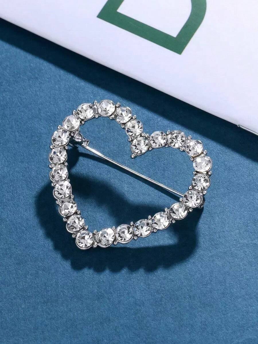 Rhinestone Heart Decor Brooch Valentines,Mom,Mother,Mother's Day,Gift - Bạc - Xem 1