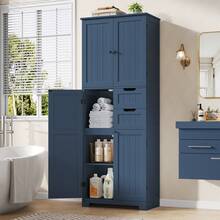 Tall Bathroom Cabinet, Tall Bathroom Cabinet With 4 Doors And 2 Drawers, Tall Kitchen Cabinet For Living Room, Kitchen, Dining Room, Office, 164.5 X 60 X 30 Cm, White - Màu xanh hải quân - Xem 4