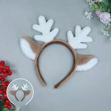 1 Pair Christmas Snowflake Deer Ear Headband Cosplay Accessory, Faux Fur Antler & Reindeer Ear Headband, Cute & Elegant Snowflake Reindeer Headband