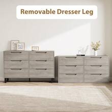 WARMTOBABY 6 Drawer Wooden Dresser For Bedroom - Adjustable Feet, Freestanding Vertical Storage, 47.2" Wide, Sturdy MDF Wood, Waterproof Top, Easy Assembly - 灰色 - 查看 2