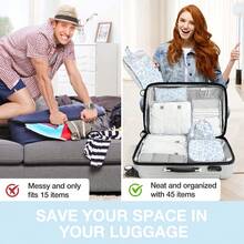 8 Set Travel Storage Bag Packing Cubes Portable Clothes Packing Cubes,Lightweight Waterproof Luggage Organizer For Clothes, Shoes, Makeup, Accessories - 藍花 - 查看 6
