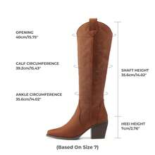 Knee High Boots Women, Pull On Zipper Chunky Heel Pointed Toe Embroidered Western Cowgirl Cowboy Boots Christmas Fall - 咖啡棕 - 查看 2