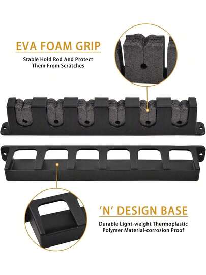 MMSZHL Soporte Horizontal para Cañas de Pescar, Estante de Almacenamiento Negro para 6 Cañas con Protección de Espuma EVA, para Cochera, Barcos y Actividades de Pesca