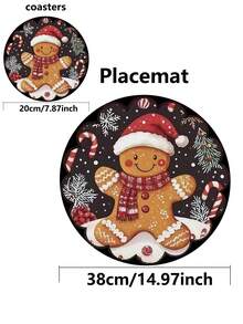 4 Stück Weihnachts-Lebkuchenmann runde hitzebeständige Diatomeen-Erde Untersetzer/Tischsets mit Weihnachtsmann-Mütze und Schal-Design - geeignet für Weihnachts-Esszimmer, Weihnachtsparty-Dekoration, Weihnachtstisch-Dekoration, nur von Hand waschen