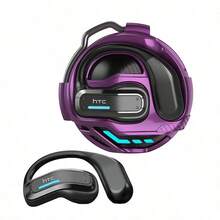 HTC Auriculares Bluetooth NE02 cómodos y estables con ganchos de silicona líquida, cable de memoria de níquel-titanio, tecnología de transmisión de sonido direccional y altavoz con revestimiento de película compuesta de titanio, color morado. - Morado - Ver 7
