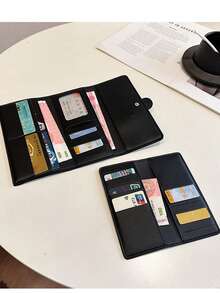 千鸟格棕色长款带扣钱包，经典复古三折女士钱包，时尚手拿包带卡槽，防盗信用卡夹，大容量 - 棕色 - 查看 8