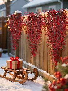 1pc Artificial Garland Durable Hanging Faux Greenery & Ivy With Vibrant Winter Colors For Christmas Thanksgiving Outdoor Indoor Home, Garden, Wedding, Farmhouse,Mantle & Table Centerpiece Decor