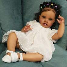 New African Amercian Curly Hair 24 Inch 60 CM Reborn Baby Dolls Soft Cloth Body Bebe Girl Reborn Realistic Newborn Baby Dolls Real Life Baby Toys For Kids Age 3+ - White - View 2