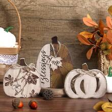 3 Pcs Fall Pumpkin Table Decor Rustic Pumpkin Block Wooden Signs Thanksgiving Wood Tiered Tray Decor Farmhouse Table Centerpiece Autumn Thanksgiving Home Office Decorations