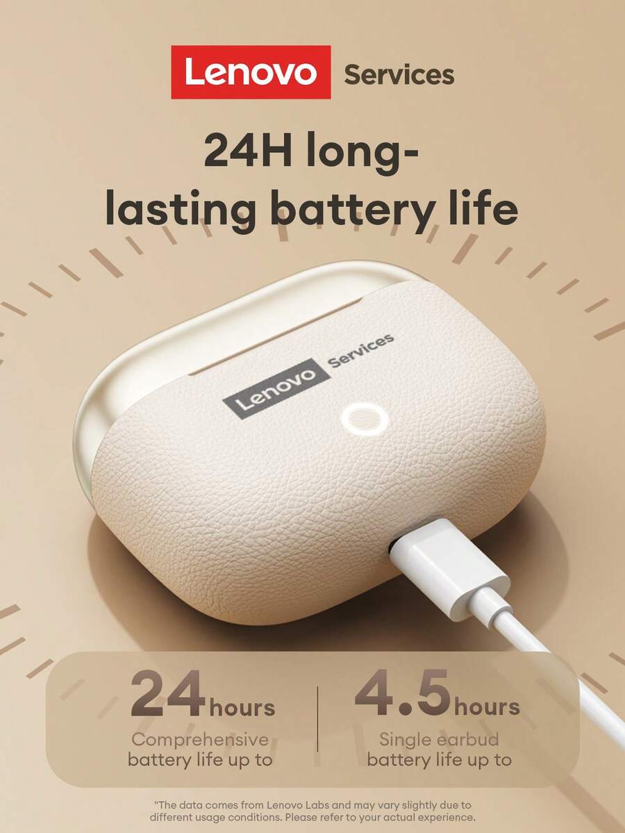 Lenovo 联想 LE221 极简无线耳机，具有被动降噪功能，HIFI 高品质音频，带麦克风的清晰通话，低延迟，长电池寿命，适用于游戏、音乐、运动，兼容智能手机和电脑