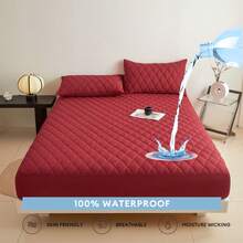 1 husă de saltea elegantă, impermeabilă, de culoare vișinie, cu model clasic cu romburi, se potrivește saltelelor de până la 29 cm, strat superior din fibră, membrană inferioară impermeabilă TPU matlasată, umplutură din poliester, blochează părul de animale, potrivită pentru îngrijirea persoanelor în vârstă (fețele de pernă și pernele nu sunt incluse)