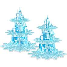 Set, Christmas Winter Party Cupcake Stands Frozen Birthday Party Decorations: 3-Tier Snowflake Winter Wonderland Theme Cupcake Holders For Princess Party Favors, Blue Castle Toppers Cup Cake Tower Stand - Multicolor - View 3