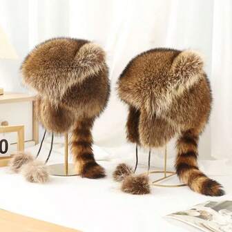 Gorro con orejeras de mapache para invierno, gorro de protección de orejas cálido, gorro cálido con forma de animal lindo, orejeras cómodas, lavable a máquina o limpieza en seco, accesorio de moda para mujer, artículo cálido de invierno