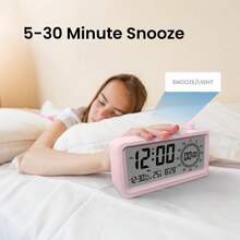 [数字 LED 闹钟] 1 件数字 LED 闹钟带日历、温度计和计时器 - 电池供电，适用于床边、书桌和旅行