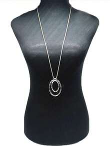 1 Pc Oval Hoop Pendant Necklace, Vintage Exaggerated Fashion Necklace Jewelry Suitable Men And Women, Casual Wear - Hình bầu dục - Xem 5