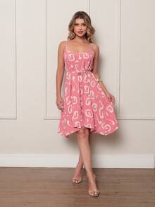 MEMORY New Charming Geometric Strappy Dress | Polyester - Pink - View 3