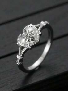 Gold Colour Heart Shaped CZ Ring (1Pc), Elegant Female Jewelry Accessory For Wedding Party & Fancy Gift AUWC - 戒指 - 查看 5