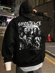 Check Out This Mens Hoodie! It's 100% Polyester, Made In China, Breathable And Comfy-Ideal For Daily Wear. The Back Has "GHOSTFACE" Text Plus Its Iconic Horror Mask Graphic, Feeling Like Vintage 90s Scr,Fall Hoodies,Men's Fall Clothes,Street Wear,Halloween,Mens Hoodies,Y2k Clothes,Jesus Hoodie,Thanksgiving Day,Nightmare Before Christmas,Christmas - Black - View 1