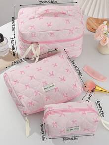 1 pièce/set Sac de rangement cosmétique grande capacité avec design nœud papillon rose et dentelle. Sac de rangement à cordon pour produits de soins de la peau de voyage. Sac pour serviettes hygiéniques, indispensable pour les courts voyages. Sac de maquillage et portable multifonctionnel pour ranger le rouge à lèvres, les serviettes hygiéniques, les pièces, les clés, etc. Grand sac de lavage mignon pour l'organisateur de voyage, sac cosmétique pour voyage, cadeau pour la fête des mères, cadeau pour la rentrée scolaire