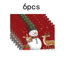 1 pieza/4 piezas/6 piezas/100 piezas Vajilla con patrón de muñeco de nieve y alce, aislante térmico, de poliéster lavable a máquina, vajilla protectora, decoración central, decoración diaria para la sala de estar familiar, adecuada para decoración de reuniones grupales