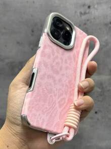 1pc New Autumn/Winter Leopard Print Leather Electroplated Large Hole Lanyard Phone Case, Suitable For IPhone 15 Pro, Apple 14/16 Pro Max, New 11/12/13, 14 Plus, 15 Pro Max, Soft Silicone Protective Cover