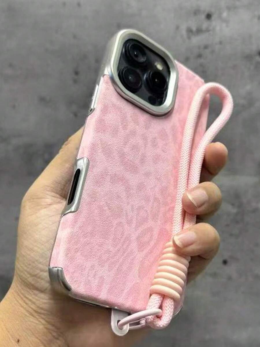 1pc New Autumn/Winter Leopard Print Leather Electroplated Large Hole Lanyard Phone Case, Suitable For IPhone 15 Pro, Apple 14/16 Pro Max, New 11/12/13, 14 Plus, 15 Pro Max, Soft Silicone Protective Cover