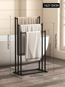 1pc Three-Tier Black Metal Towel Rack, Free-Standing Ladder Design, Can Hold Blankets, Towels, Etc., Space-Saving Bathroom Storage Rack, With Sturdy Steel Structure, Easy To Assemble, Compact And Saves Floor Space, Bathroom Towel Rack