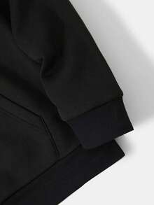 Plus Size Men's Casual Solid Color Drawstring Hooded Sweatshirt, Versatile For Autumn/Winter, Long Sleeve Top - Black - View 5