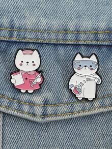 2Pcs Professional Cat Badges Scientist Nurse Theme Lab Coat Goggles Design Medical Uniform Syringe Style For Workplace Accessory ID Card Decoration Healthcare Gift Set - Pink - View 2