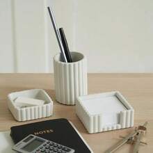 Modern Aesthetic Desk Accessories Set Of 3 Stylish Concrete Organizers For Pens And Office Supplies A Cute And Functional Addition To Your Workspace Decor - 灰色的 - 查看 7