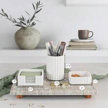 Modern Aesthetic Desk Accessories Set Of 3 Stylish Concrete Organizers For Pens And Office Supplies A Cute And Functional Addition To Your Workspace Decor - 灰色的 - 查看 9