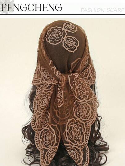 1pc Premium Floral Embroidered 80cm Women's Headscarf, Wedding Accessory, Suitable For Weddings, Parties, Gatherings, All Seasons