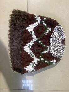 1pc Women's Oversized Knitted Beanie Cap, Warm Ear Protection Hats For Winter