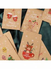 24pcs/Set Christmas Envelopes Bags, Gift Bags, Christmas Party Candy Bags, Christmas Card Gift Small Storage Bags, Retro Cartoon Holiday Gift Wrapping Paper Bags - Multicolor - View 9