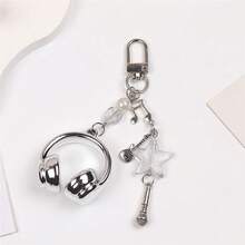 1pc New Music Headphone Keychain, Unisex, Creative Mini Guitar Note Heart Decor Accessory, Phone Strap, Backpack Hanging Ornament, Music Lover Gift Christmas Bag Charms Car Accessories Teacher Friend Sister Gift Ideas